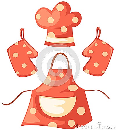 Kitchen glove and apron and chef hat Vector Illustration