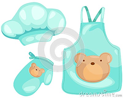 Kitchen glove and apron and chef hat Vector Illustration