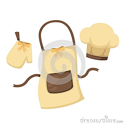 Kitchen glove and apron and chef hat on white background vector Vector Illustration