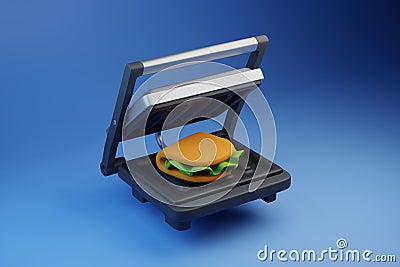 Kitchen grill device with toast Cartoon Illustration