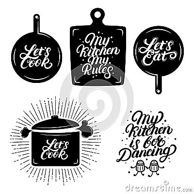 Kitchen hand written lettering quotes. Vector Illustration