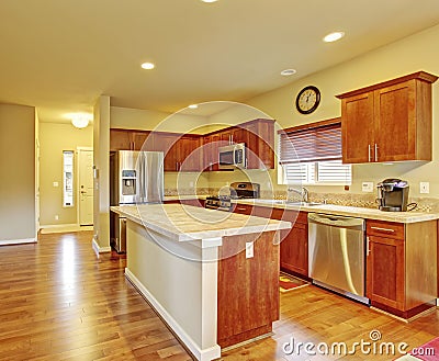 Kitchen with hardwood floors. Stock Photo