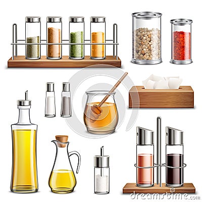 Kitchen Herbs Spices Realistic Set Vector Illustration