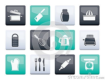 Kitchen and household Utensil Icons over color background Vector Illustration