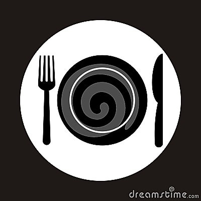 Kitchen icon of dish, fork and knife Stock Photo