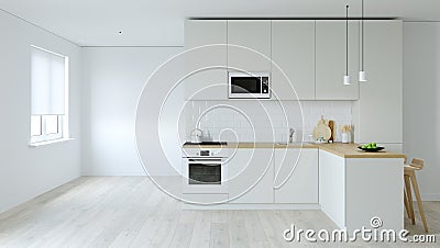 Kitchen interier. 3D rendering of a bright kitchen. Stock Photo