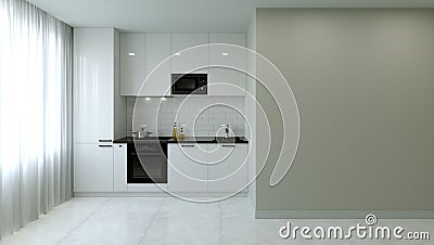 Kitchen interier. 3D rendering of a bright kitchen. Stock Photo