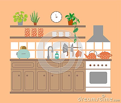 Kitchen interior. Kitchen interior. Beutiful vector illustration. Vector Illustration