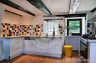 Kitchen interior with colorful tiles Stock Photo