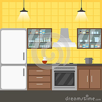 Kitchen Interior Coworking Vector Illustration. Vector Illustration