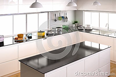 Kitchen interior with empty counter Stock Photo