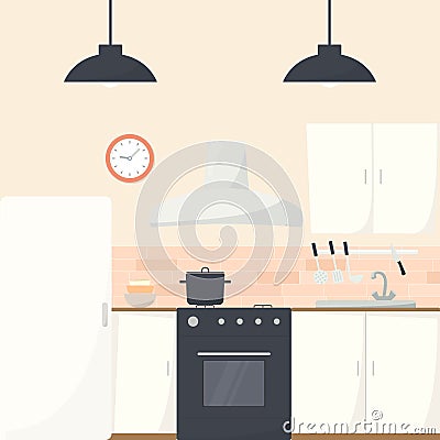 Kitchen interior front view Vector Illustration