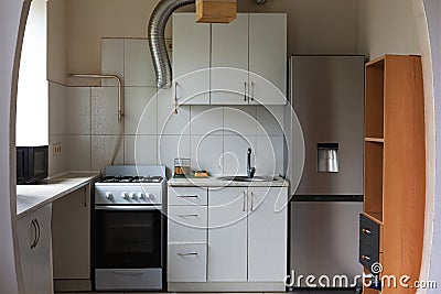 Kitchen interior in modern apartment, copy space Stock Photo