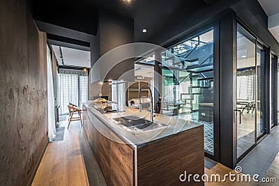 Kitchen interior in modern luxury penthouse apartment Stock Photo