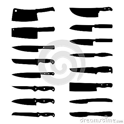 Kitchen Knifes Silhouette Icon Symbol Various Collection Set Vector Illustration