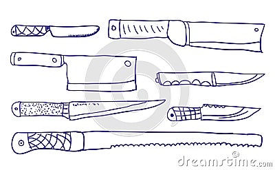 Kitchen knifes. Vector Set Sketch Stock Photo