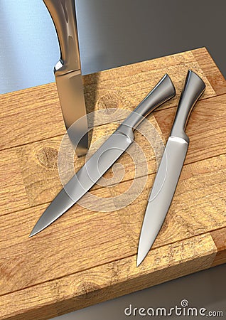 Kitchen knives on a cutting board Stock Photo