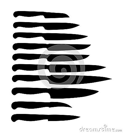 Kitchen knives set vector silhouette illustration. Kitchen knife vector isolated on white background. Major tool for cooking Cartoon Illustration