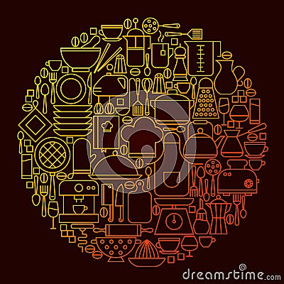 Kitchen Line Icon Concept Circle Vector Illustration