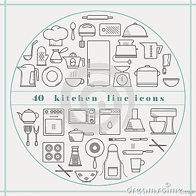 Kitchen line icons Vector Illustration