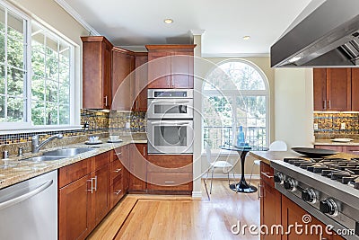 Kitchen in luxury home with stainless steel appliances. Editorial Stock Photo