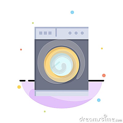 Kitchen, Machine, Washing Abstract Flat Color Icon Template Vector Illustration