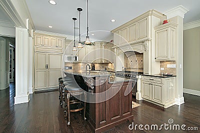 Kitchen with marble island Stock Photo