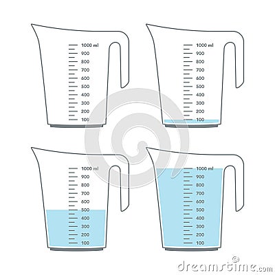 Kitchen measuring cups with various amount of liquid Vector Illustration