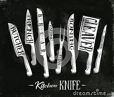 Kitchen meat cutting knifes poster Vector Illustration