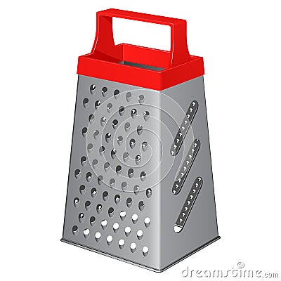 Kitchen metallic tetrahedral grater with a plastic handle on top Vector Illustration