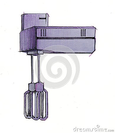 Kitchen mixer sketch Braun design Cartoon Illustration