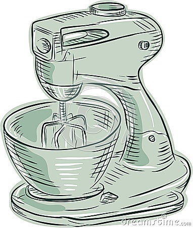 Kitchen Mixer Vintage Etching Vector Illustration