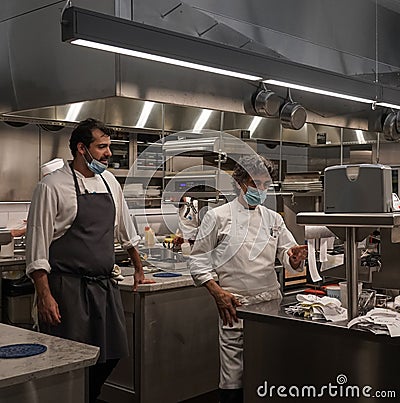 In the kitchen of newest Micheline Star Chef Daniel Boulud`s restaurant Le Pavillon in Midtown Manhattan Editorial Stock Photo