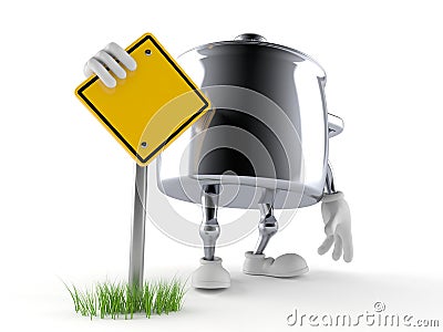 Kitchen pot character with blank road sign Stock Photo