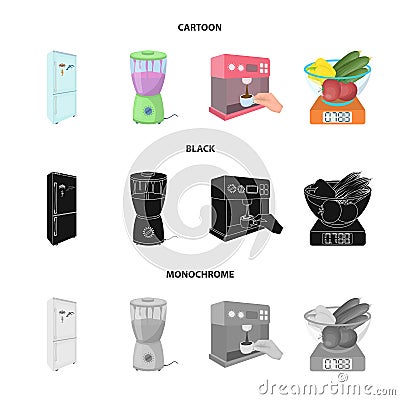 Kitchen, refreshment, restaurant and other web icon in cartoon,black,monochrome style.buttons, numbers, food icons in Vector Illustration