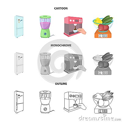 Kitchen, refreshment, restaurant and other web icon in cartoon, outline, monochrome style. buttons, numbers, food icons in Vector Illustration