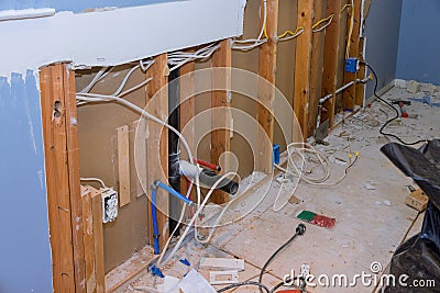 Kitchen remodel home improvement view with drywall demolition Stock Photo