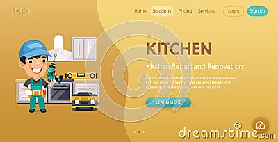 Kitchen Repair Website Template Vector Illustration