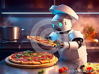 Kitchen Robot Chef in Action Stock Photo