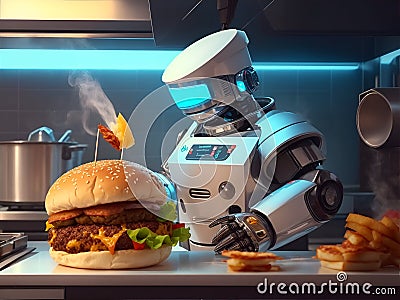 Kitchen Robot Making a Hamburger Stock Photo