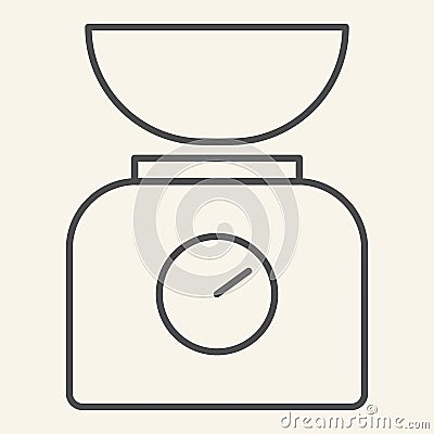 Kitchen scale with bowl thin line icon. Kitchen measuring device symbol, outline style pictogram on beige background Vector Illustration