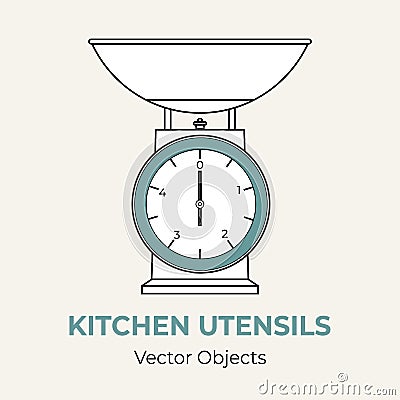 Kitchen scales vector illustration. Vector line illustration isolated Kitchen scale logo icon cafe menu banner flayer Vector Illustration