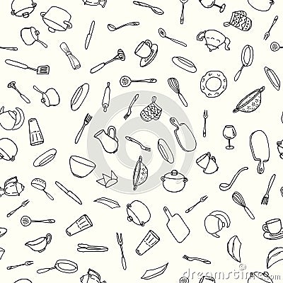 Kitchen seamless pattern on white background Vector Illustration