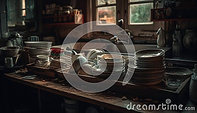 Kitchen Sink Dirty Dishes Stock Photo