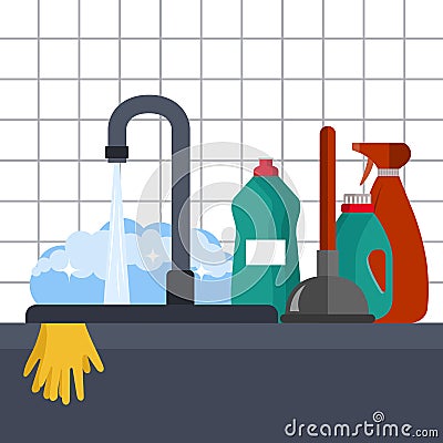 Kitchen sink icon. Flat vector illustration Cartoon Illustration