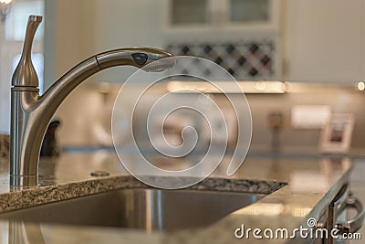 Kitchen Sink Water Faucet Fixture Closeup Modern Design Stainless Steel Stock Photo