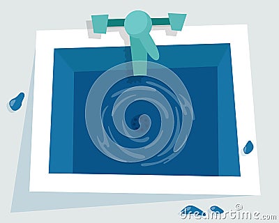 Kitchen sink with water. Vector Illustration