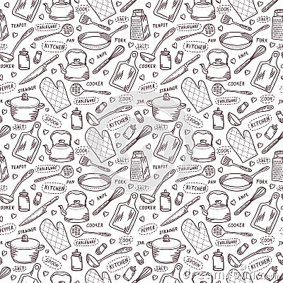 Cooking monochrome design texture in colors of white and brown Vector Illustration