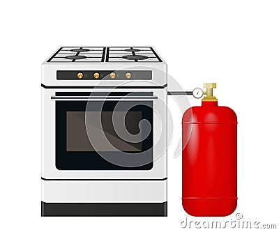 Kitchen stove with a red gas cylinder. Vector Illustration