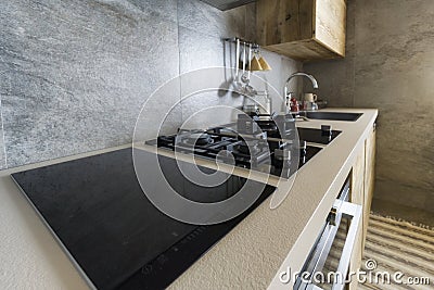 Kitchen table with modern equipment Stock Photo